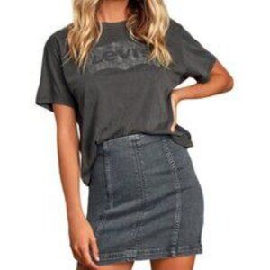 Free People Modern Femme Washed Grey Denim Mini Skirt
